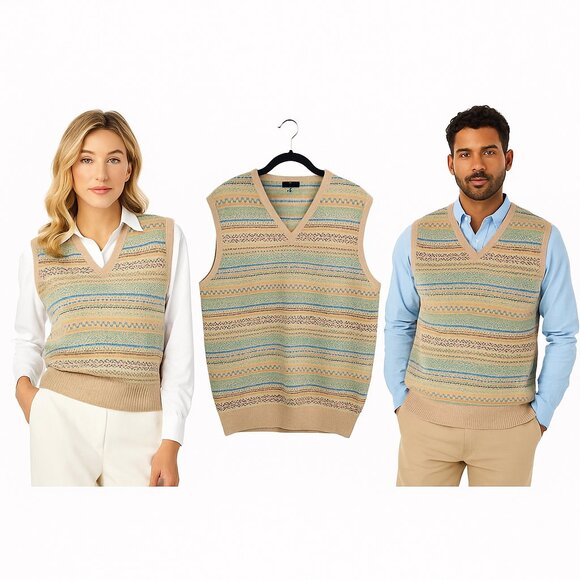 Lilly Pulitzer Via Palm Beach Unisex 100% Cashmere Fair Isle Sweater Vest Large - Picture 1 of 16